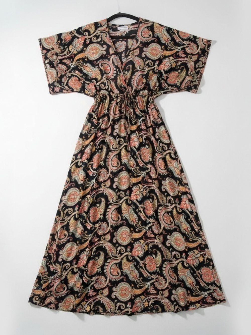 Karma Highway Black/ Gold Paisley Maxi Kimono Dress One Size